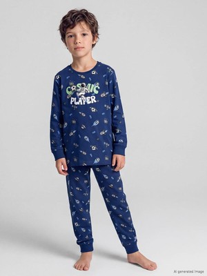 LC Waikiki Bisiklet Yaka Baskılı Erkek Çocuk Pijama Takım  (W6)