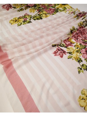 Kumaş Parça Yeşil Pembe Beyaz Pano Desenli Dokuma Kumaş Tülbentlik 90X190CM