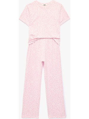 Koton Rahat Kesim Leopar Desenli Bisiklet Yaka Kısa Kollu Pijama Takımı