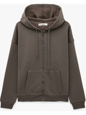 Koton Uzun Kollu Şardonlu Cepli Rahat Kalıp Fermuarlı Kapüşonlu Sweatshirt