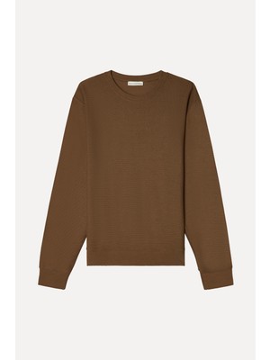 Mudo Erkek Kahverengi Tekstürlü Comfort Fit Bisiklet Yaka Sweatshirt