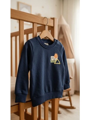 Tuffy Lacivert Good Morning Baskılı Bebek Sweatshirt – Dağ Güneş Desenli Pamuklu Sweat