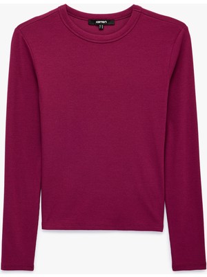 Koton Slim Fit Kaşkorse Pamuk Karışımlı Bisiklet Yaka Uzun Kollu Basic Tişört