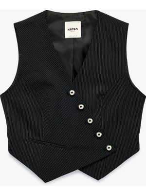 Koton Asimetrik Çizgili Blazer Yelek