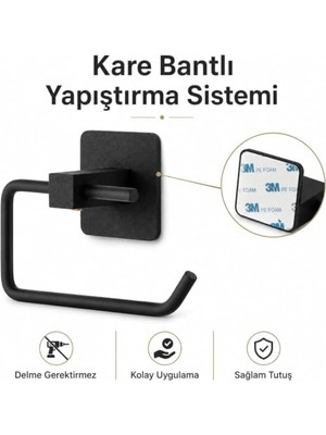 Kazan Hobi Yapışkanlı Siyah Kare Açık Tuvalet Kağıtlığı Wc Kağıtlık Tuvalet Kağıdı Askısı