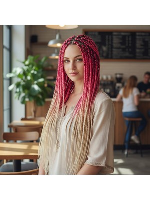 Kahveci Elektronik Store Afrika Örgüsü ve Rasta Için Sentetik Ombreli Saç - Pembe / Platin
