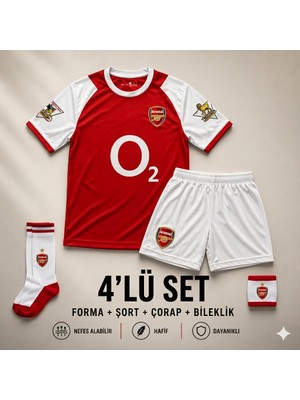 Yensa Arsenal T. Henry Kırmızı Çocuk Futbol Forması 4'lü Set Forma - Şort - Çorap - Bileklik