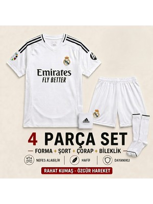 Yensa Real Madrid Mbappe 24/25 Sezon Çocuk Futbol Forması 4'lü Set Forma - Şort - Çorap - Bileklik