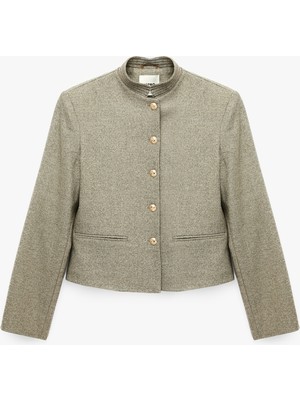 Koton Arkası Pileli Dik Yaka Cepli Metal Düğmeli Blazer Ceket