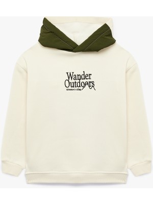 Koton Nakışlı Şardonlu Uzun Kollu Oversize Kapşonlu Sweatshirt