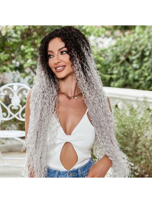 Kahveci Elektronik Store Afro Dalga Fiber Sentetik Tül Peruk - Siyah / Gri Ombreli