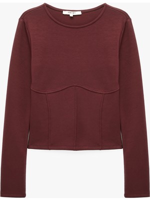 Koton Balenli Korse Detaylı Bisiklet Yaka Slim Fit Uzun Kollu Tişört