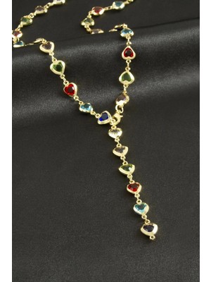 Zero Land Edntrend Kalp Zirkon Taşlı Y Kolye Sarı
