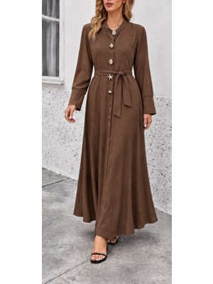 Alyn Wear Düğme Detaylı Kuşaklı Uzun Elbise