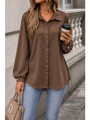 İkales Ikales Kadın Kahverengi Oversize Gömlek