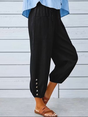 Hazego Kadın Beli Lastikli Bağcıklı Düğme Detaylı Pantolon
