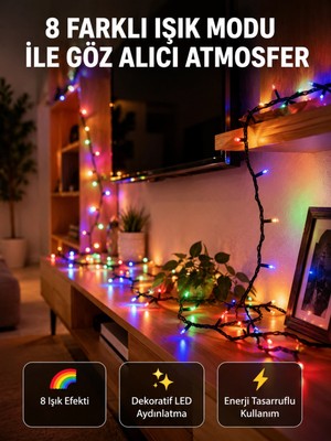 Pileli Store Dekoratif Peri LED 5 M 50 Ampullü Şeffaf Kablo Aydınlatma Yeni Nesil