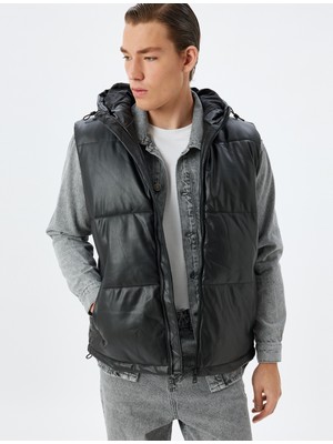 Koton Şişme Yelek Slim Fit Kapşonlu Fermuarlı Cepli