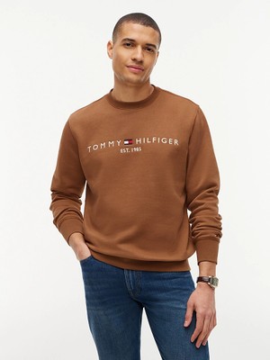 Tommy Hilfiger Tommy Hılfıger Erkek Göğüste Marka Logolu ve Marka Imzalı Bisiklet Yakalı Organik Pamuklu Kollarda Marka Bayrak Detaylı Taba Sweatshirt MW0MW11596 Gvh
