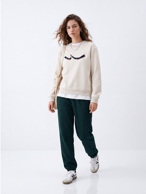 LTB Regular Fit Sign Baskılı Bisiklet Yaka Krem Sweatshırt