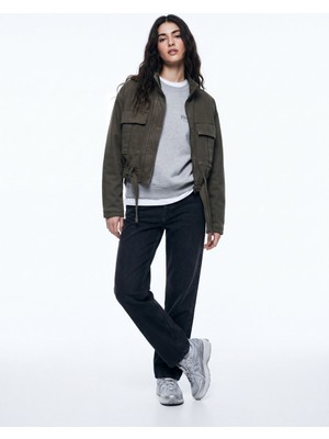 LTB Relaxed Fit Yazı Baskılı Gri Sweatshırt