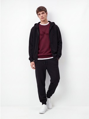 LTB Regular Fit Sign Baskılı Bisiklet Yaka Bordo Sweatshırt