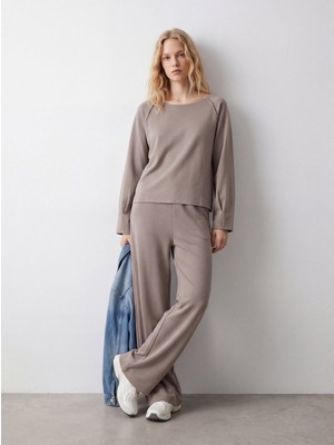 LTB Relaxed Fit Yuvarlak Yaka Basic Bej Sweatshırt