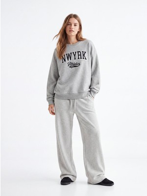 LTB Relaxed Fit Yazı Baskılı Bisiklet Yaka Gri Sweatshırt