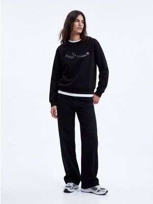 LTB Regular Fit Sign Baskılı Bisiklet Yaka Siyah Sweatshırt