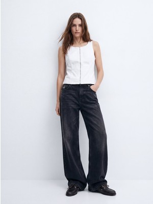 LTB Isella Slım Fit Fermuarlı Beyaz Jean Yelek