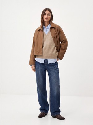 LTB Relaxed Fit V Yaka Triko Bej Kazak