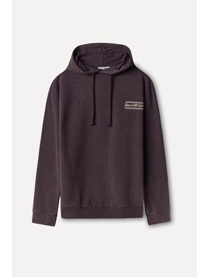 Mudo Erkek Kahverengi Baskılı Comfort Fit Kapüşonlu Sweatshirt