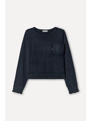 Mudo Kadın Antrasit Cep Detaylı Bisiklet Yaka Sweatshirt