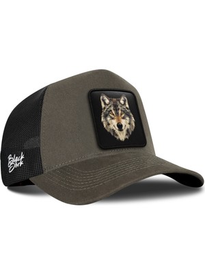 BlackBörk Kurt Logolu Haki-Siyah Trucker Şapka
