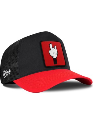 BlackBörk Parmak Logolu Kırmızı-Siyah Trucker Şapka