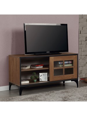 Pasific Home Revival Metal Ayaklı Sürgülü Tv Ünitesi,100 Cm, Koyu Meşe
