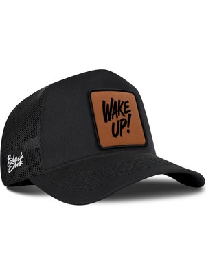BlackBörk Wake Up Logolu Siyah Trucker Şapka