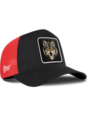 BlackBörk V1 Trucker Kurt - 1sb Kod Logolu Unisex Siyah-Kırmızı Şapka (Cap)
