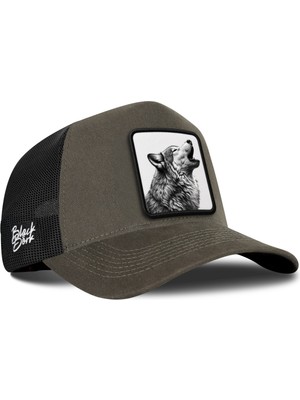 BlackBörk Kurt Logolu Haki-Siyah Trucker Şapka