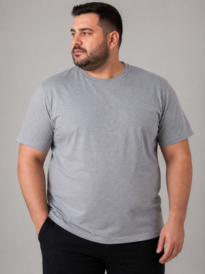 Annex Büyük Beden Sıfır Yaka Düz Renk Erkek Battal Tshirt
