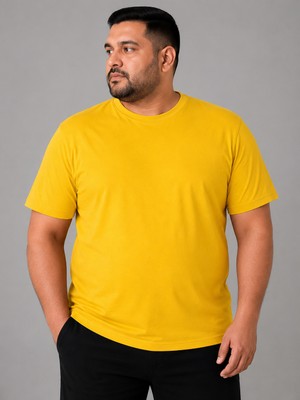 Annex Büyük Beden Sıfır Yaka Düz Renk Erkek Battal Tshirt