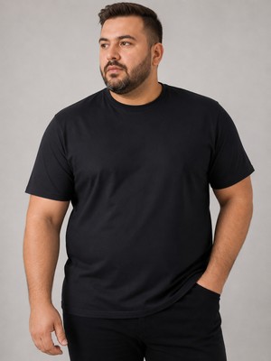 Annex Büyük Beden Sıfır Yaka Düz Renk Erkek Battal Tshirt