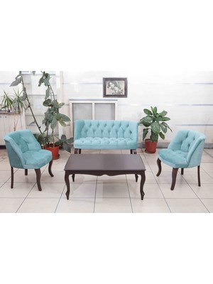 GadaHome Çıday Concept Koltuk Takımı Yumuşak Kadife Malzeme ile 2+1+1 Çay Seti Oturma Grubu 130 cm Turkuaz