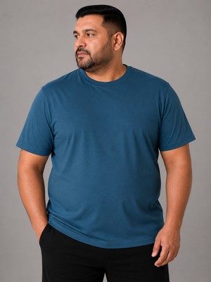 Annex Büyük Beden Sıfır Yaka Düz Renk Erkek Battal Tshirt