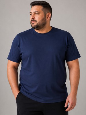Annex Büyük Beden Sıfır Yaka Düz Renk Erkek Battal Tshirt