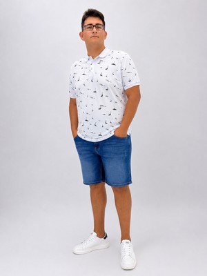 Annex Büyük Beden Polo Yaka Düğmeli Yelken Figür Baskılı Erkek Tshirt