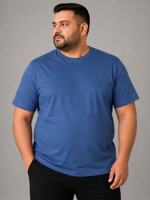 Annex Büyük Beden Sıfır Yaka Düz Renk Erkek Battal Tshirt