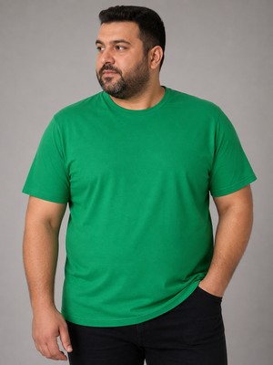 Annex Büyük Beden Sıfır Yaka Düz Renk Erkek Battal Tshirt