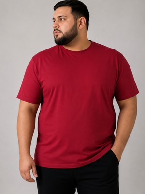 Annex Büyük Beden Sıfır Yaka Düz Renk Erkek Battal Tshirt
