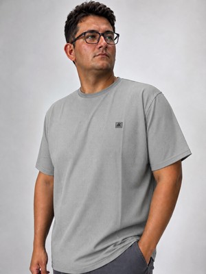 Annex Büyük Beden Sıfır Yaka Waffle Kumaş Basıc Erkek Tshirt